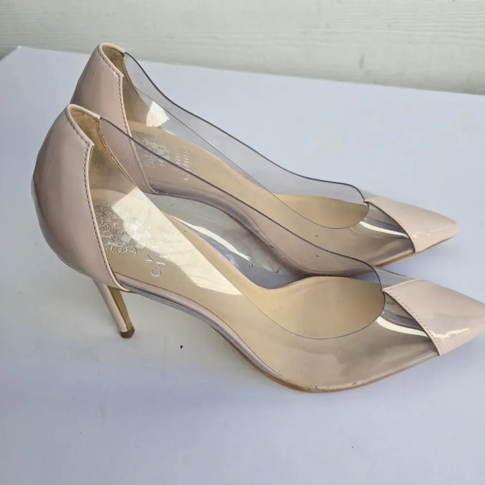 Vince Camuto Poised Clear/Nude Patent Pointy Pump Stiletto Heels Women's 8.5